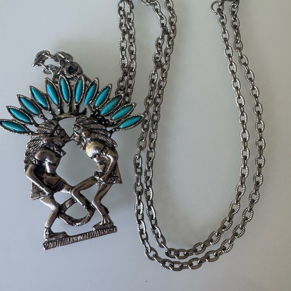 Silver and Turquoise Tribal Pendant Necklace